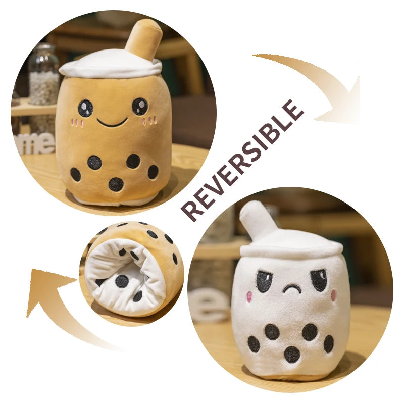 New Reversible Boba Plush Toys Double-Sided Bubble Tea Soft Doll Stuffed Two-sided Boba Milk Tea Toy Xmas Gifts for Kids