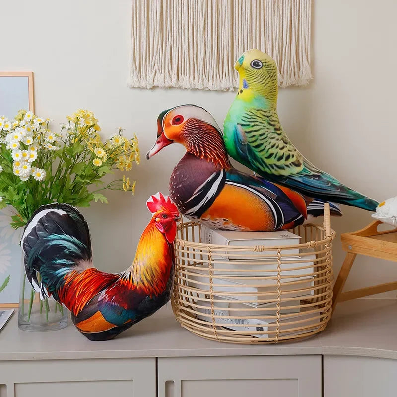 Simulation 3D Bird Plush Toy Stuffed Goose Chicken Rooster Hen Duck Pigeon Dove Parrot Pheasant Mandarin Duck Pillow Cushion