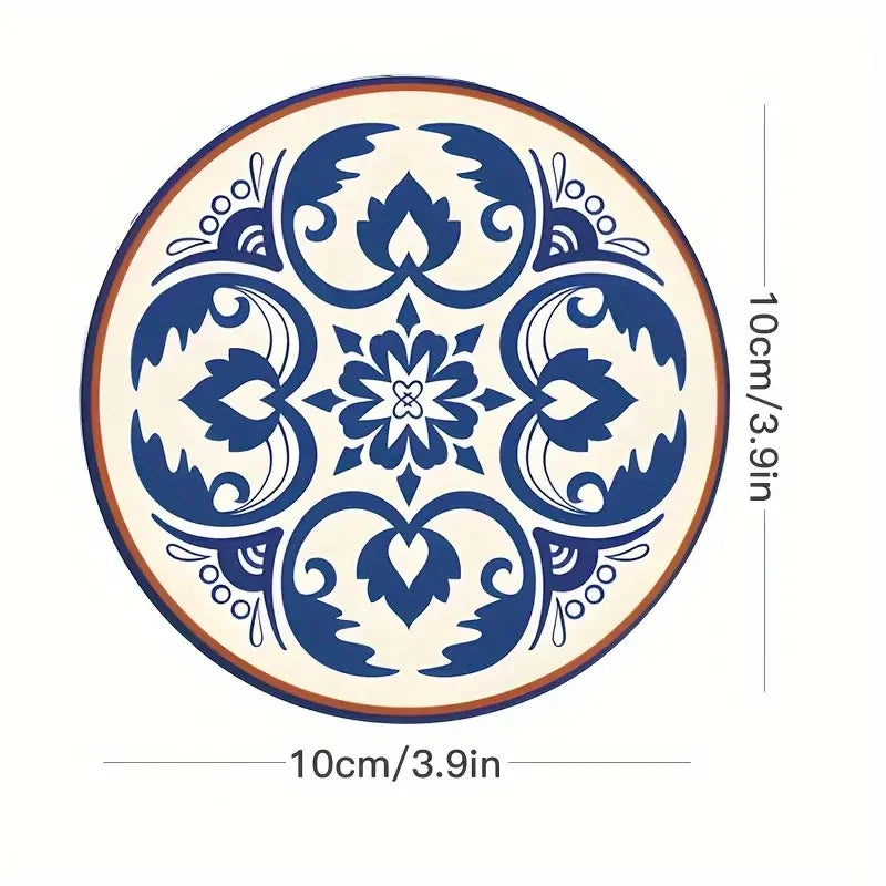 Mandala Flower Wooden Coaster Set of 6, 10 cm Decorative Drink Mats for Tea Cups, Coffee Tables and Colorful Home Gatherings