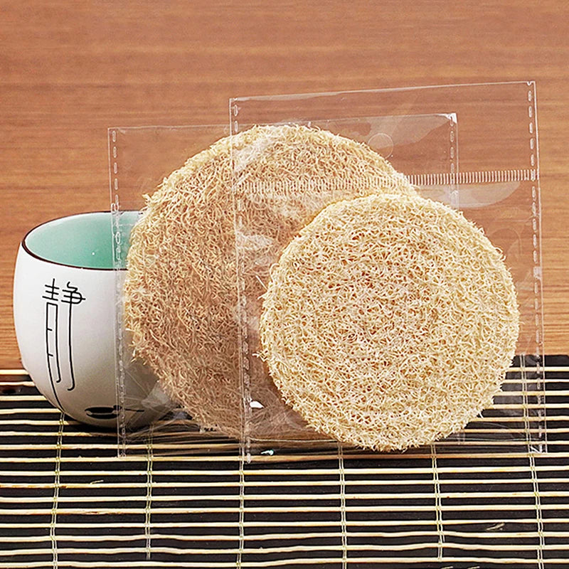 Natural Loofah Fiber Tea Mat, Round Cup and Teapot Pad in Single or Double Layer Styles for Calm Tea Tables