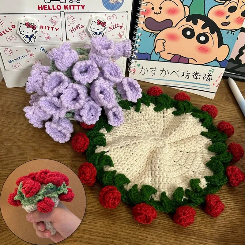 Rose Flower Crochet Style Coaster for Coffee Tables Kitchen Decor and Thoughtful Gifts