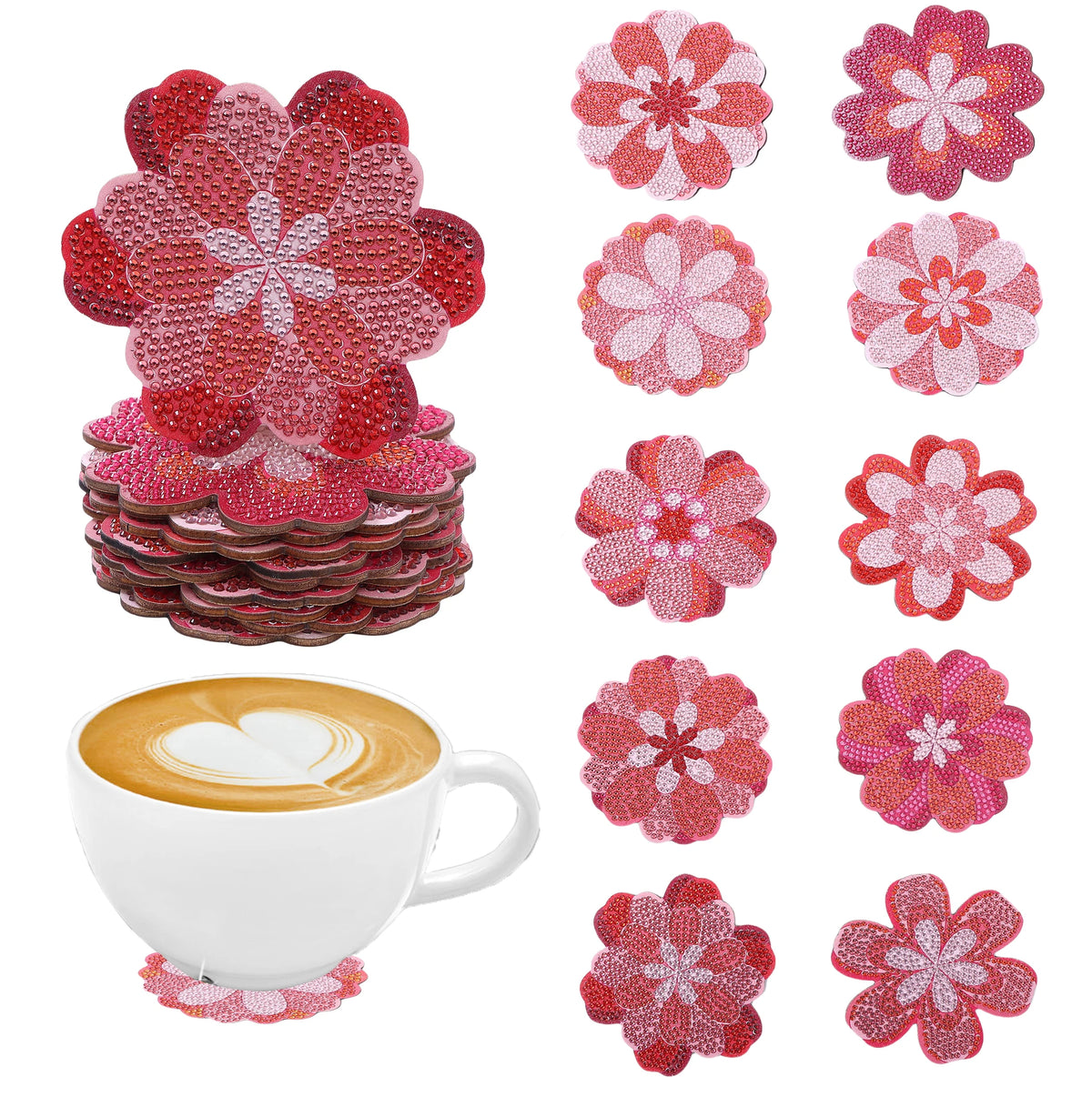 Floral Diamond Painting Coaster Craft Kit Set of 10 for Creative Table Decor and Gifts
