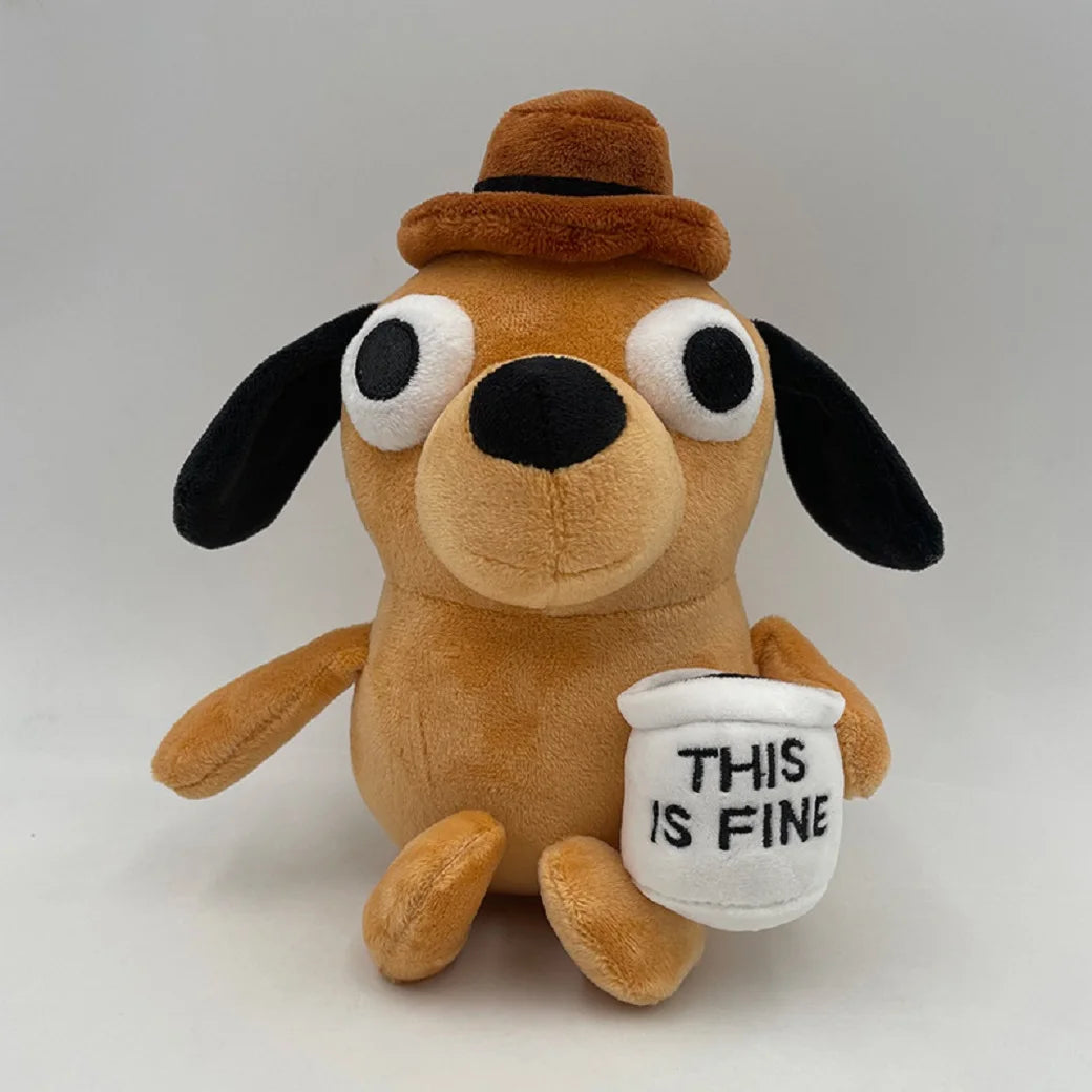 This Is Fine Meme Coffee Dog Plush Toy Soft Stuffed Doll Stuffed Plush Animals Kids Toy Gift for Children Boy Birthday 25cm