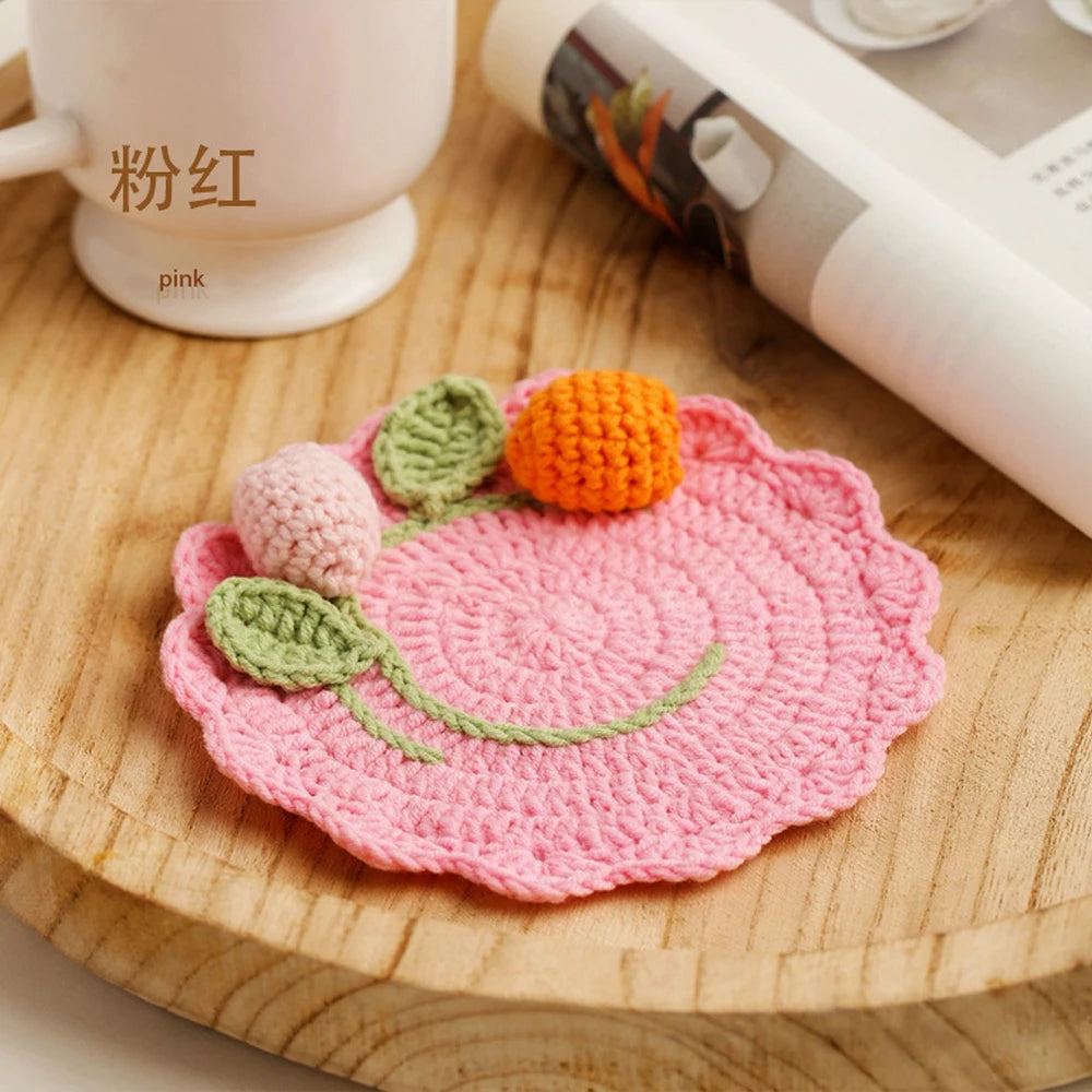 Knitted Flower Pattern Drink Coaster for Coffee Tables Kitchen Decor and Everyday Gifting