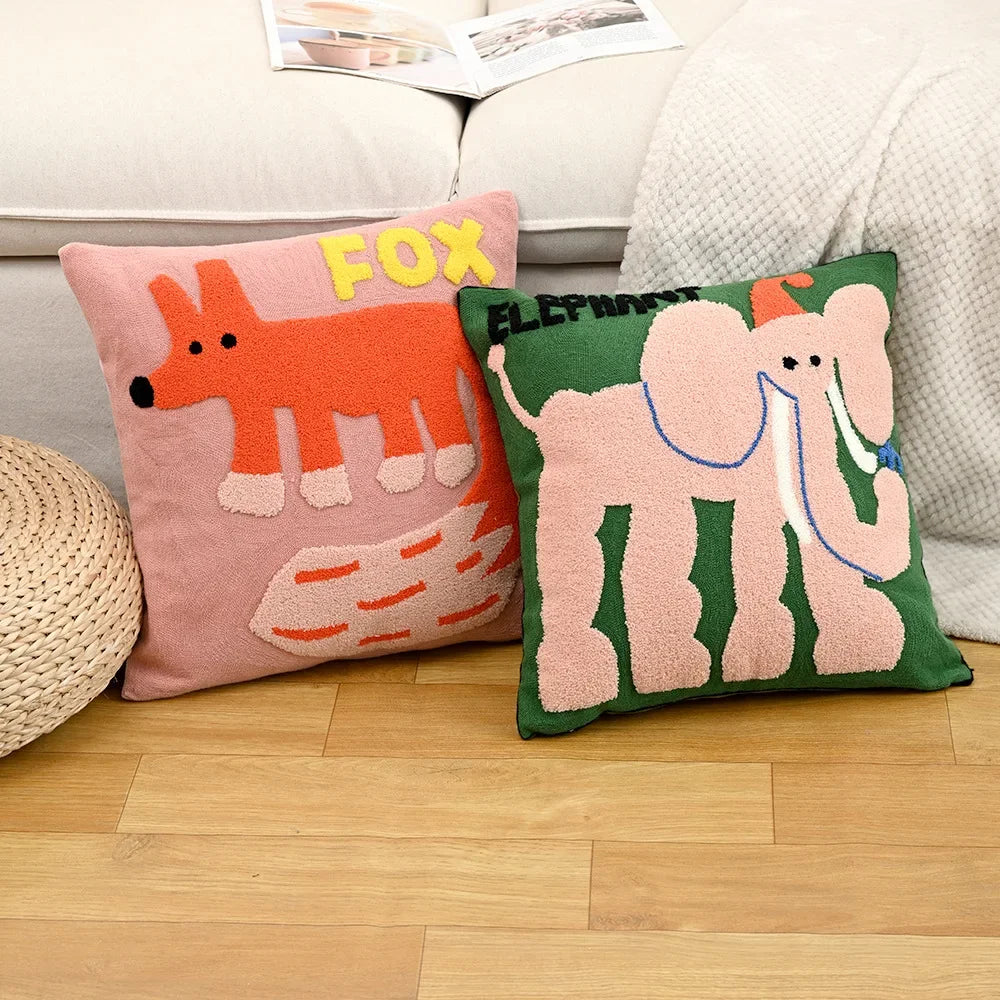 Color Pop Animal Embroidered Pillow Cover – 45 × 45 cm