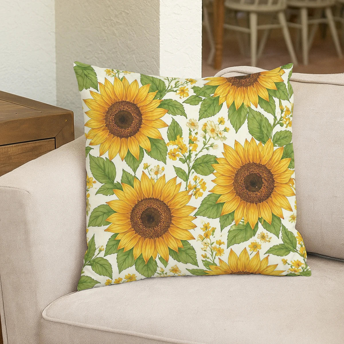 Sunflower Cottage Printed Pillow Cover – 44 × 44 cm