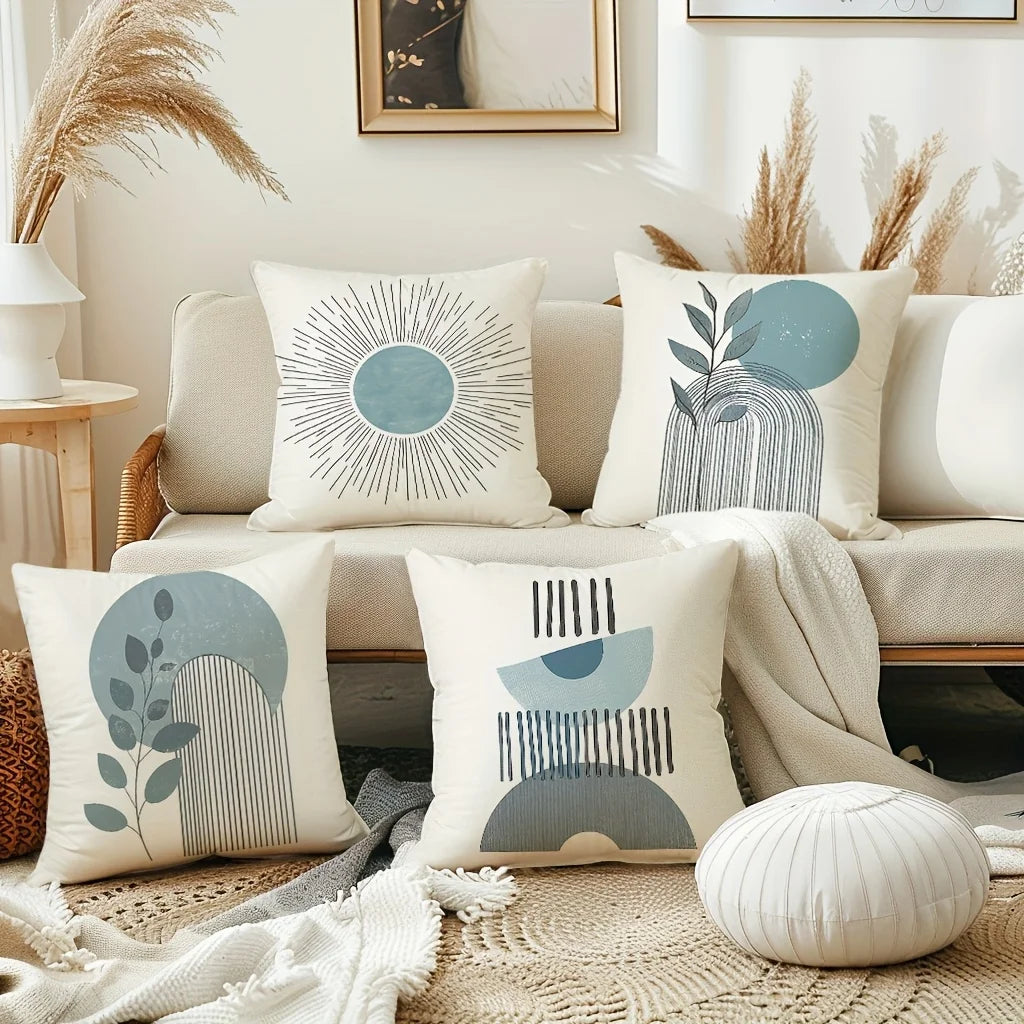 Boho Minimalist Abstract Pillowcase Cushion Covers Set Neutral Geometric Modern Decorative Accent Throw Pillows Home Decor