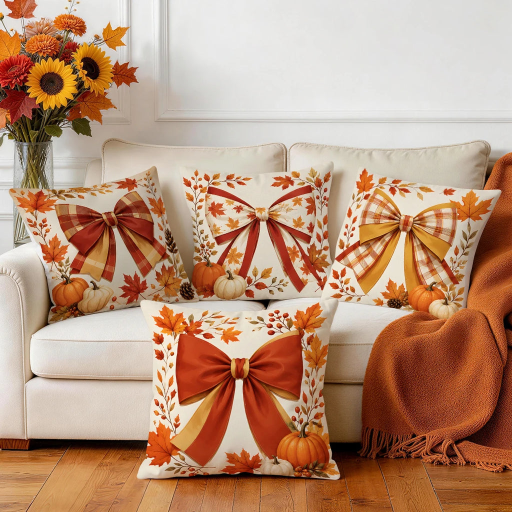 Autumn Ribbon Bow Printed Pillow Covers – 45 × 45 cm