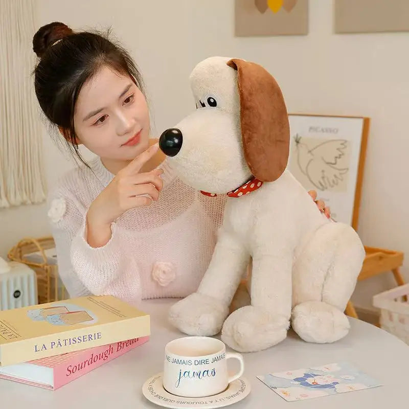 “Latest Sitting Headmaster Dog Plush Toy - 25-40CM Soft Stuffed Animal with Red Polka-Dot Bow Tie, Loyal Companion & Cozy Decor for Kids & Adults”