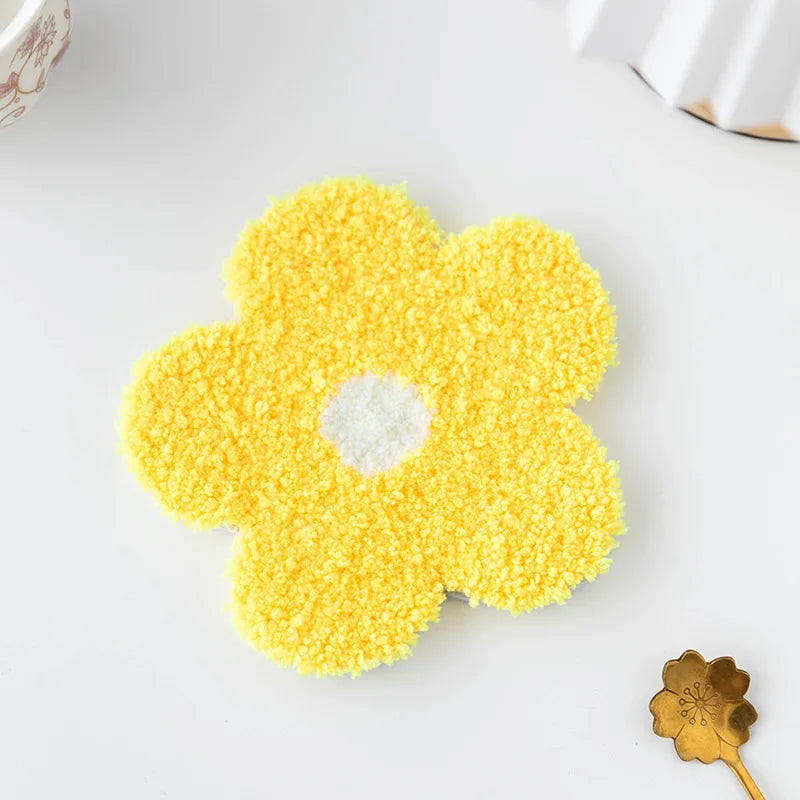 Three Dimensional Floral Punch Needle Coaster Craft Kit for Beginners Handmade Mug Rugs