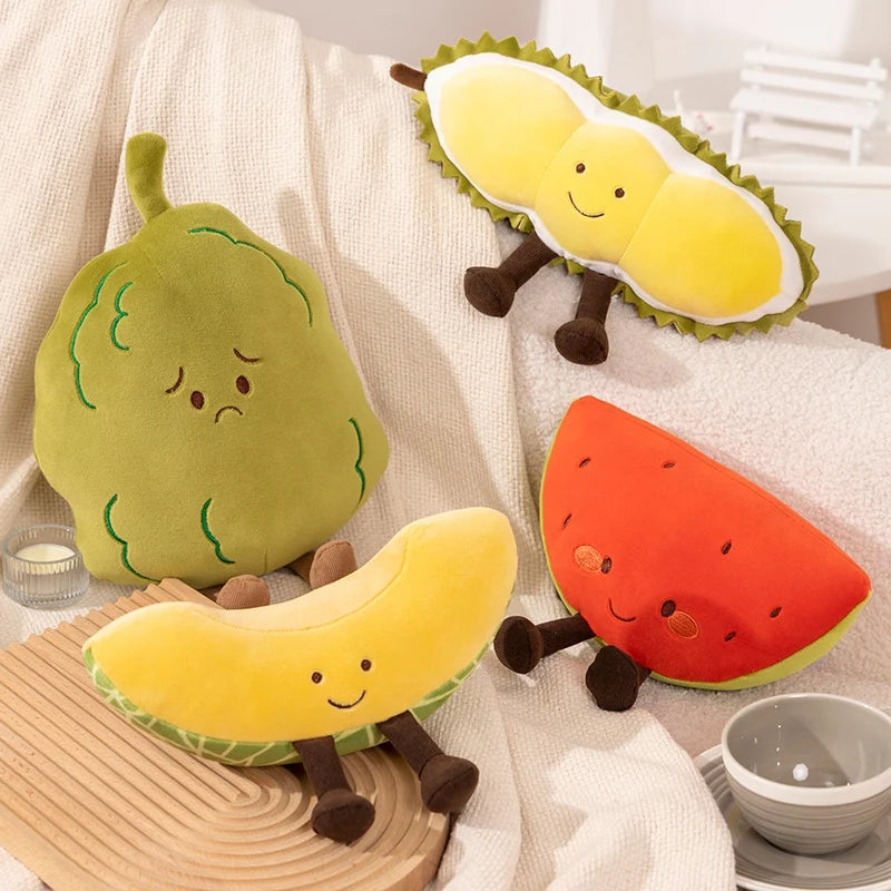 Kawaii Cartoon Fruit Series Plush Doll Cute Vegetable Corn Eggplant Pitaya Peach Pear Banana Watermelon Plush Toy Home Decor