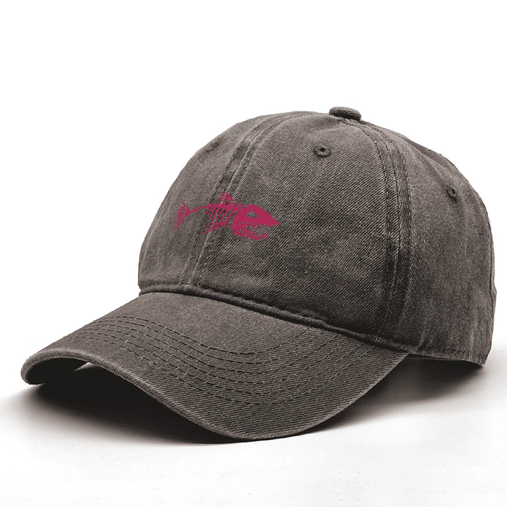 Vintage Washed Fish Skeleton Baseball Cap | Distressed Unisex Snapback Trucker Hat