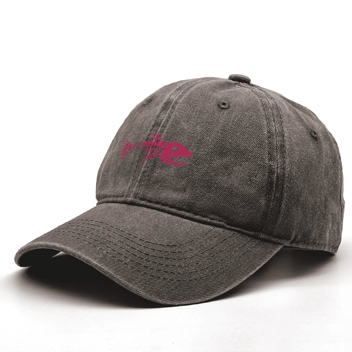 Vintage Washed Fish Skeleton Baseball Cap | Distressed Unisex Snapback Trucker Hat