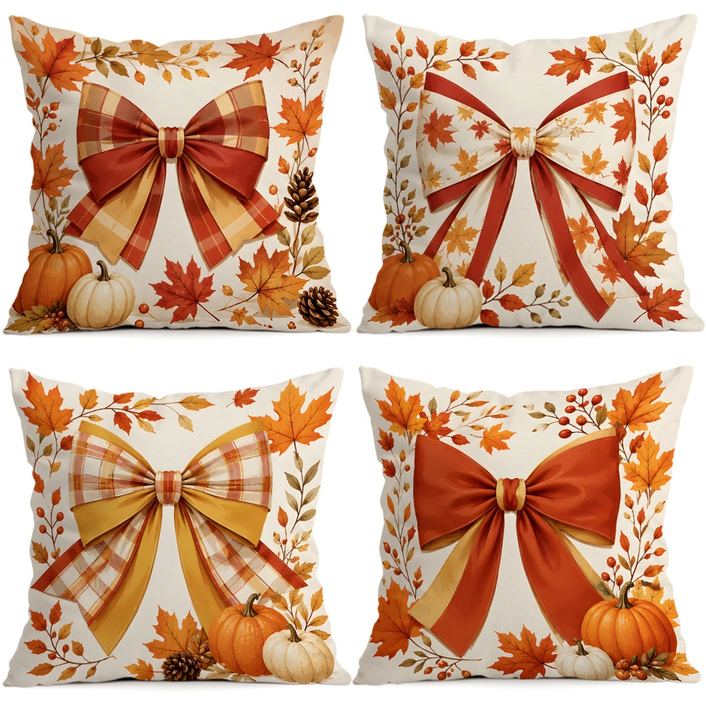 Autumn Ribbon Bow Printed Pillow Covers – 45 × 45 cm