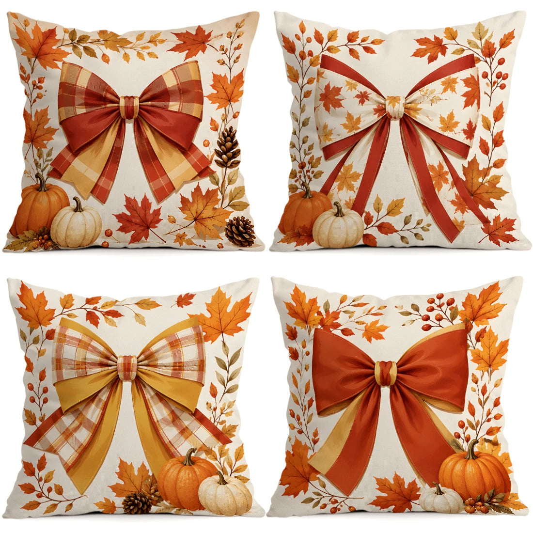 Autumn Ribbon Bow Printed Pillow Covers – 45 × 45 cm