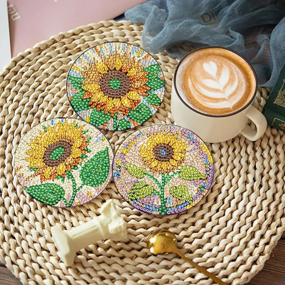 Floral Diamond Painting Coaster Set of 8 with Holder DIY Craft Kit for Creative Table Decor and Gifts