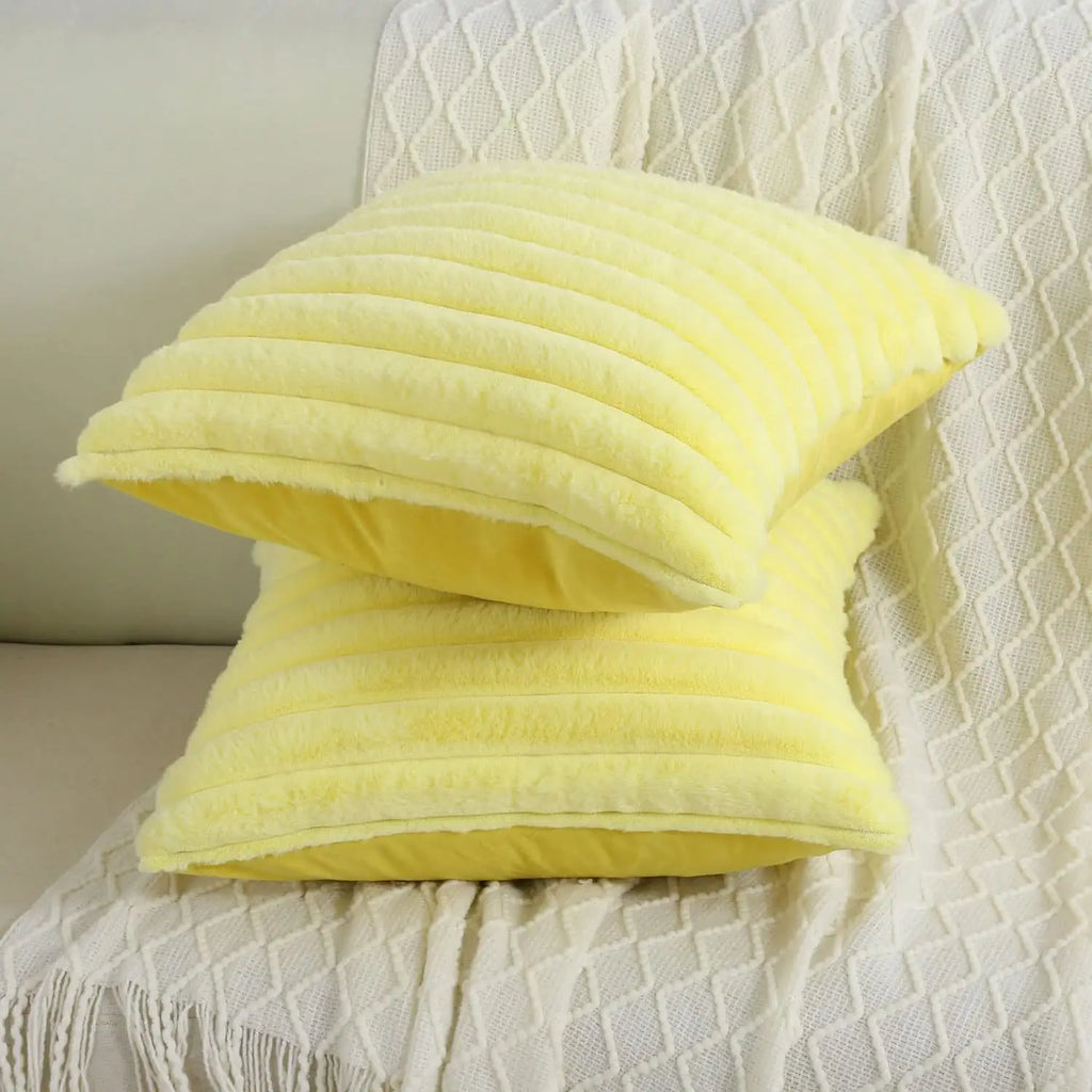 40x40 45x45 Faux Rabbit Fur Square Cushion Cover New Big Thick Striped Super Soft Solid Color Pillow Cover Sofa Decor Pillowcase