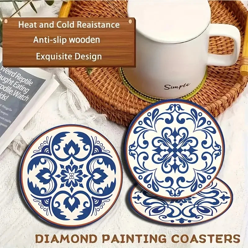 Mandala Flower Wooden Coaster Set of 6, 10 cm Decorative Drink Mats for Tea Cups, Coffee Tables and Colorful Home Gatherings