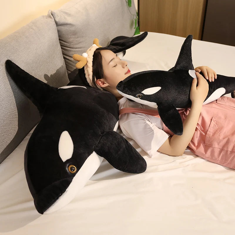 50/130cm Lifelike Orcinus Orca Black Whale Plush Toy Stuffed Orcinus Orca Fish Doll Shark Soft Sleep Pillow Kid Birthday Gift