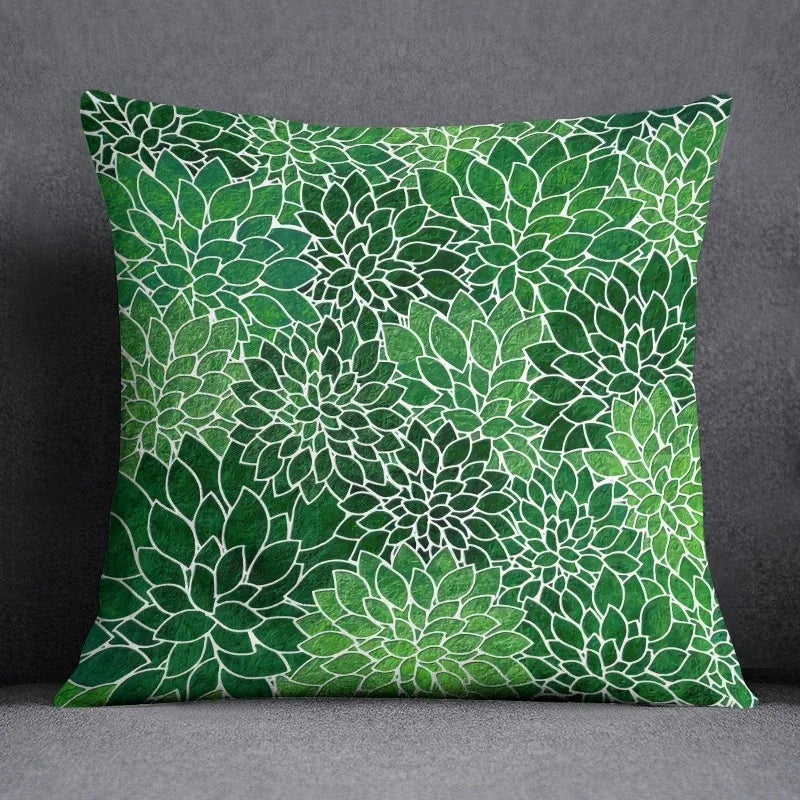 Modern Green Leaf Series Double Sided Pillowcase, Nature Style Decorative Cushion Cover for Sofa, Insert Not Included