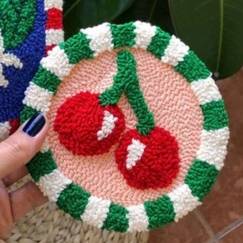 Three Dimensional Floral Punch Needle Coaster Craft Kit for Beginners Handmade Mug Rugs
