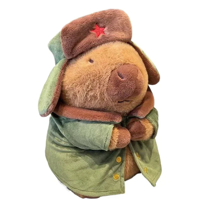 25cm/9.84in Kapibala Capybara Plushie Toy Jacket Military Overcoat Pillow Doll Plush Cute Ornaments Cartoon Valentines Gift