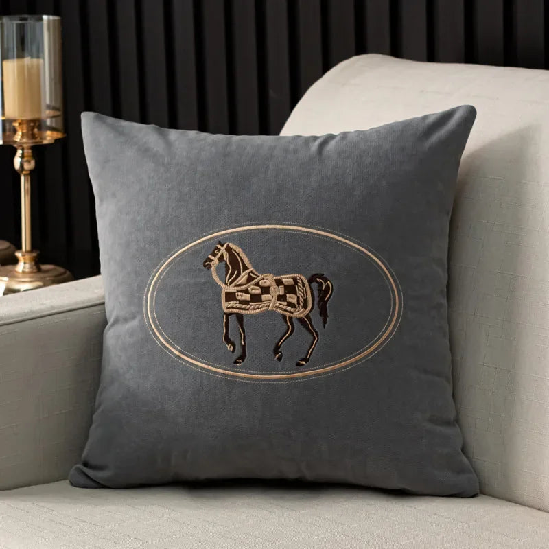 Heritage Equestrian Embroidered Cushion Cover – 18 × 18 in