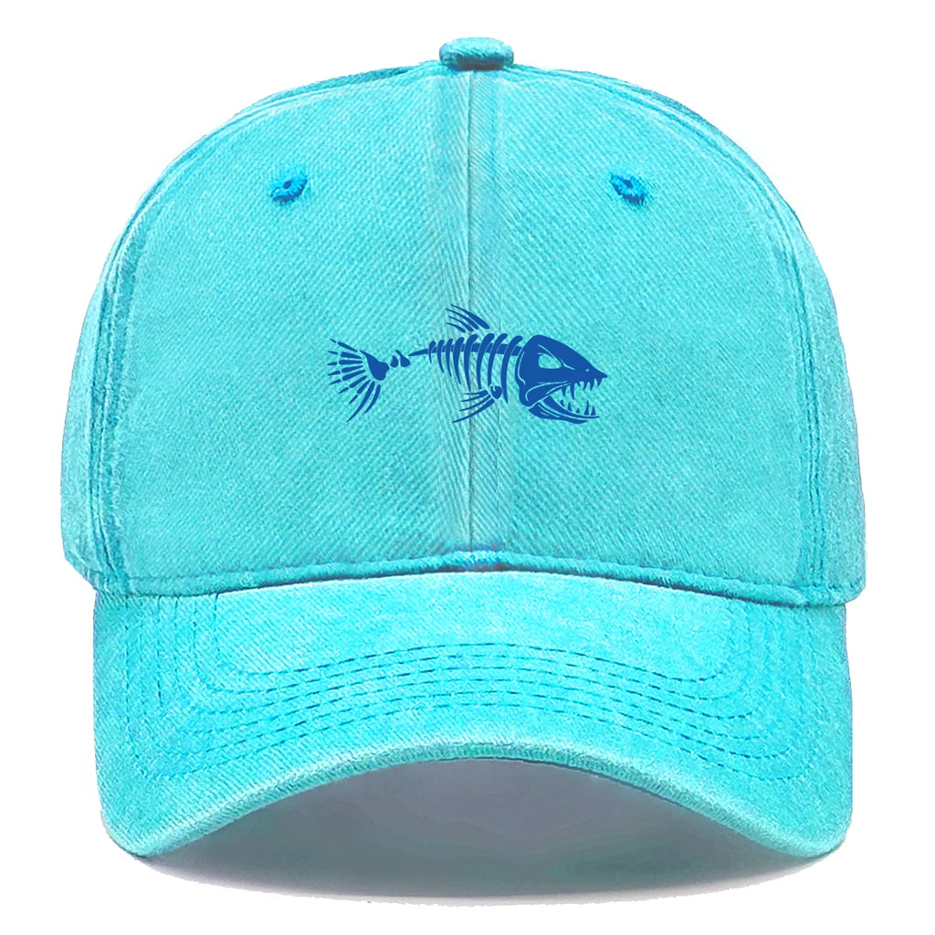 Vintage Washed Fish Skeleton Baseball Cap | Distressed Unisex Snapback Trucker Hat