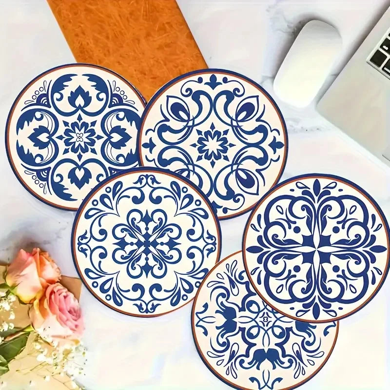 Mandala Flower Wooden Coaster Set of 6, 10 cm Decorative Drink Mats for Tea Cups, Coffee Tables and Colorful Home Gatherings