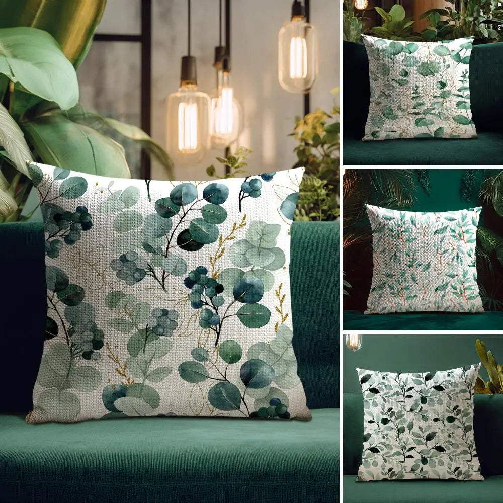 Watercolor Eucalyptus Botanical Pillow Cover – Sage Green