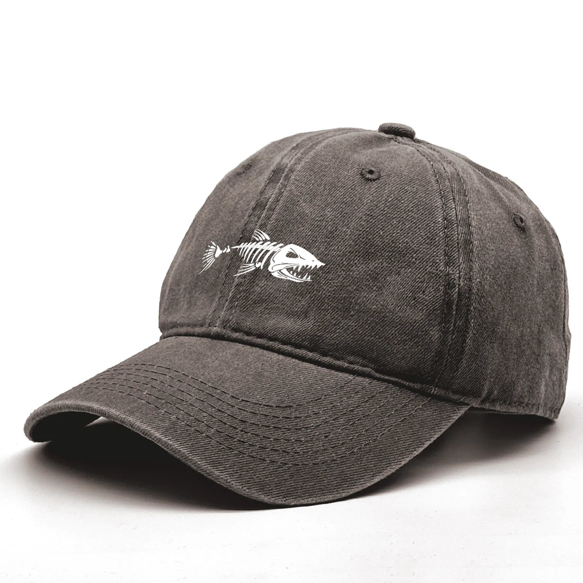 Vintage Washed Fish Skeleton Baseball Cap | Distressed Unisex Snapback Trucker Hat