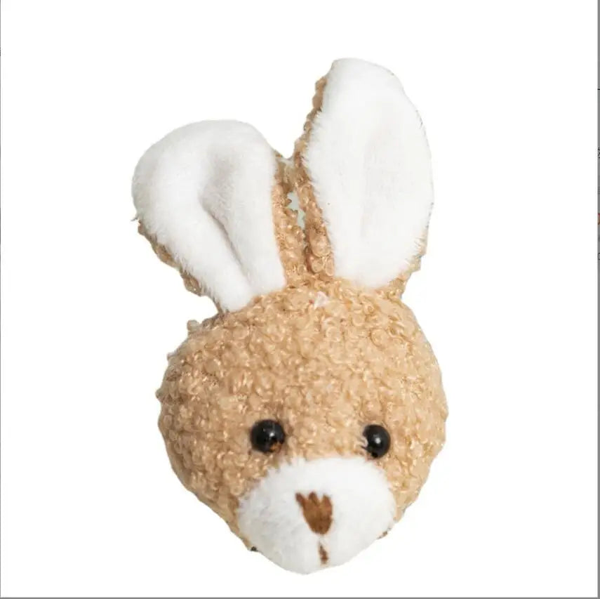3Pcs/Lots Cartoon Rabbit Head Curly Plush Toys For Birthday Gifts Brooch Bunny  White Mouth Bear Head Stuffed Hair Accessories