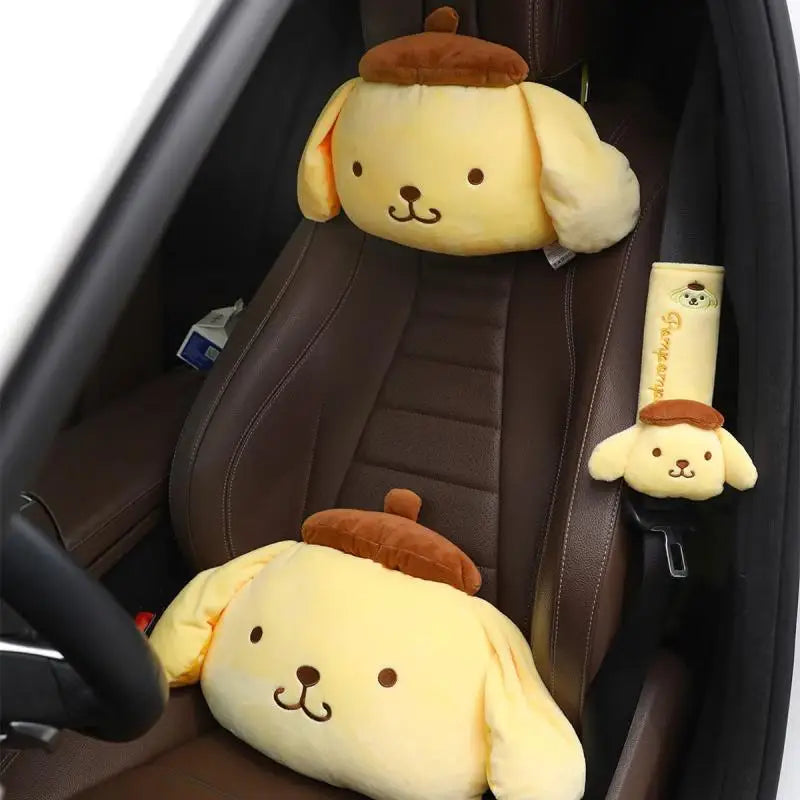 Sanrio Pom Pom Purin Plush Toy Car Pillow Seat Belt Cover Back Cushion For Car Seat Throw Pillow Blanket Sofa Bed Xmas Girl Gift