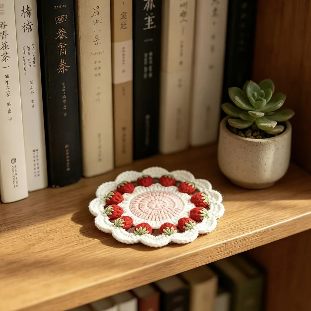 Pink Floral Crochet Style Drink Coaster for Coffee Tables Kitchen Decor and Gift Giving