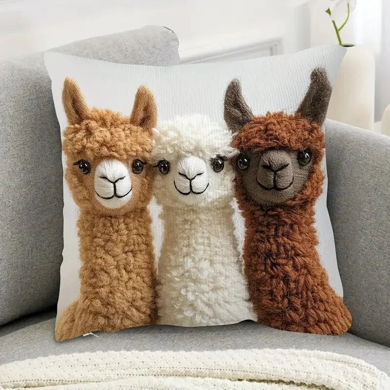 Storybook Animal Stitch-Effect Printed Pillow Cover