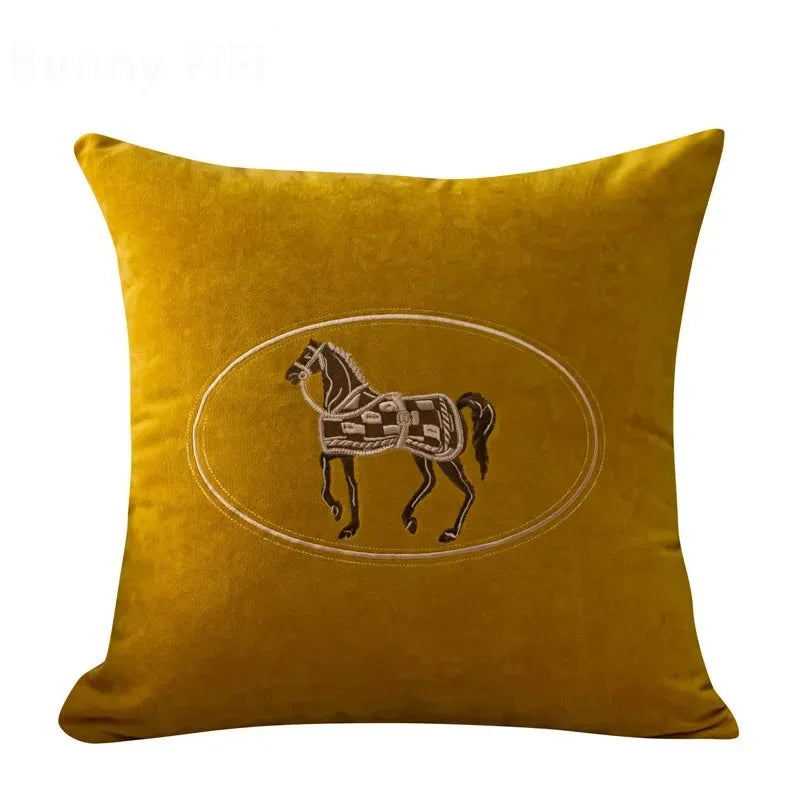 Heritage Equestrian Embroidered Cushion Cover – 18 × 18 in