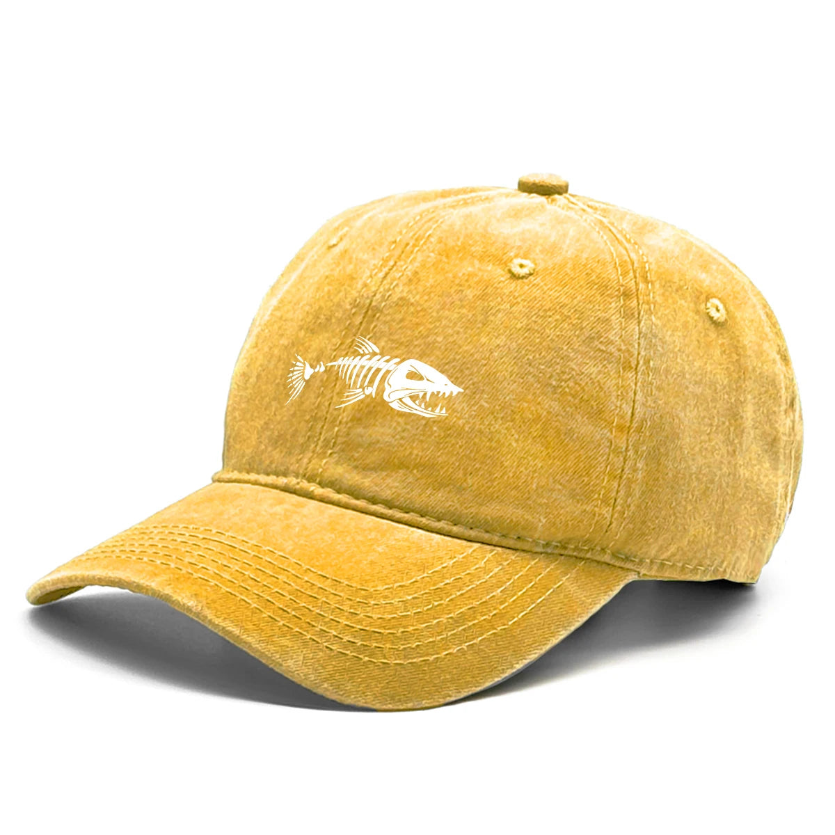 Vintage Washed Fish Skeleton Baseball Cap | Distressed Unisex Snapback Trucker Hat
