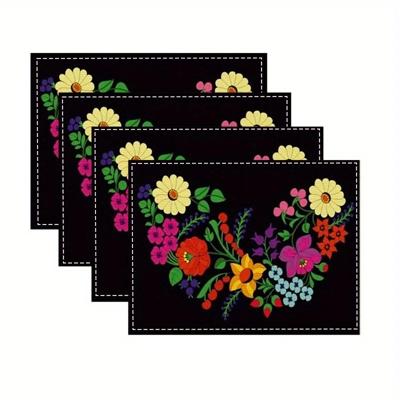 Colorful Floral Embroidered Table Mat Set for Dining Tables Boho Kitchen and Party Decor