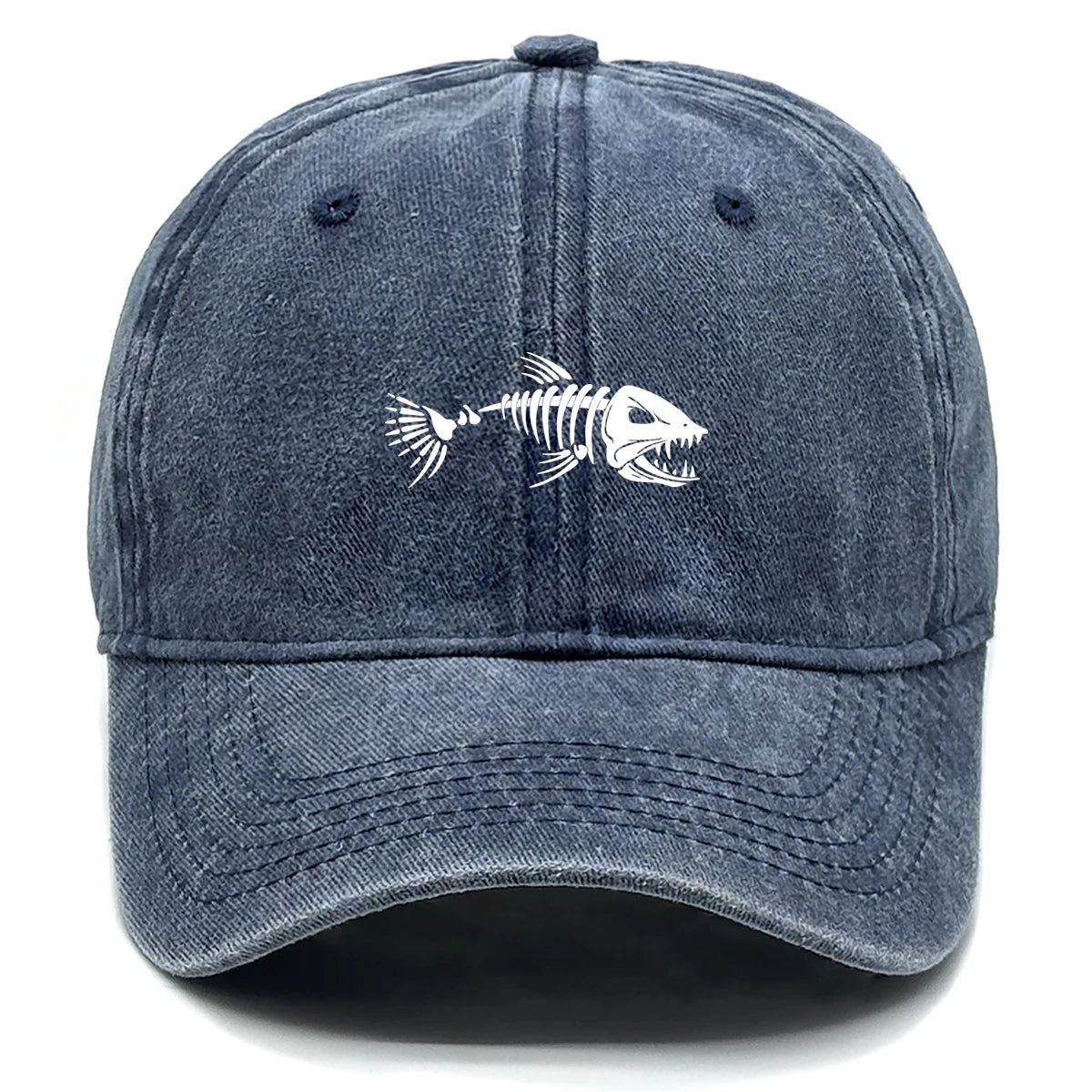 Vintage Washed Fish Skeleton Baseball Cap | Distressed Unisex Snapback Trucker Hat