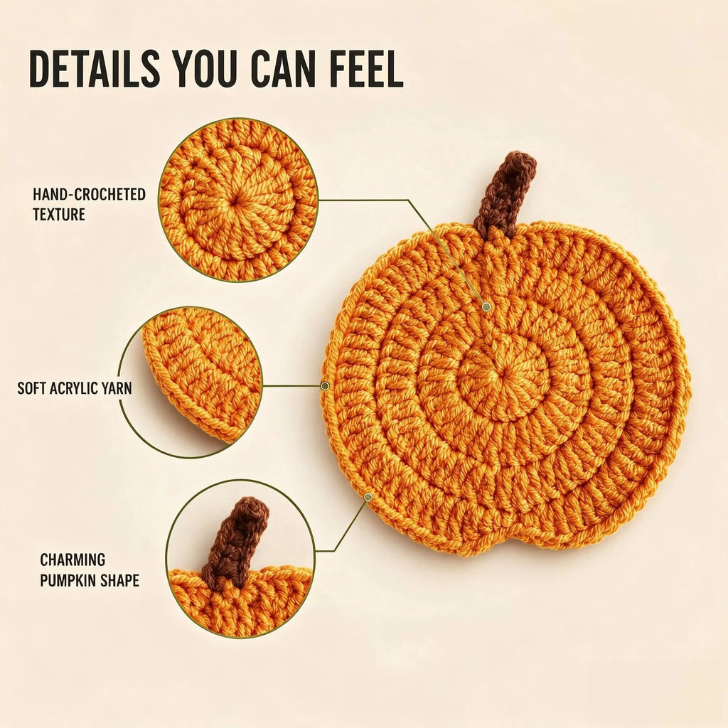 Hand-Knitted Pumpkin Drink Coasters, Set of 6 Autumn Cup Mats for Cozy Coffee Tables and Harvest Gatherings
