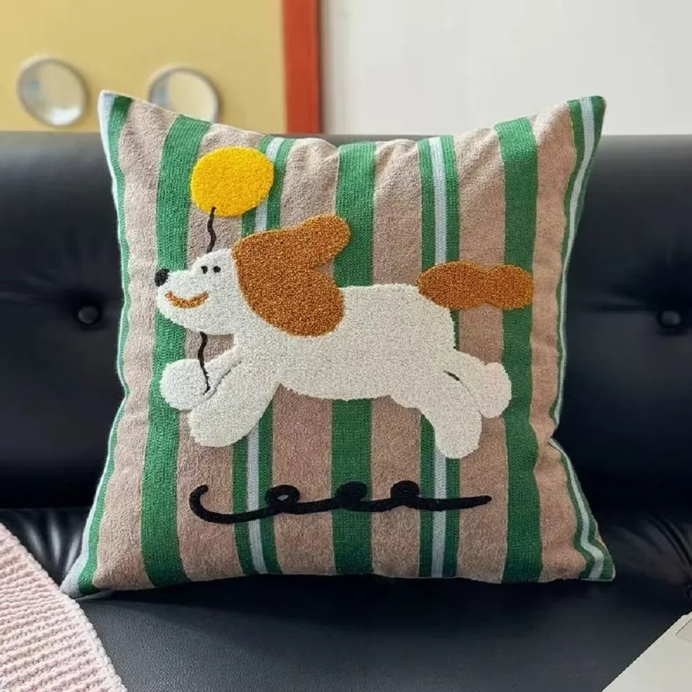 Playful Pup Embroidered Pillow Cover – Square & Lumbar