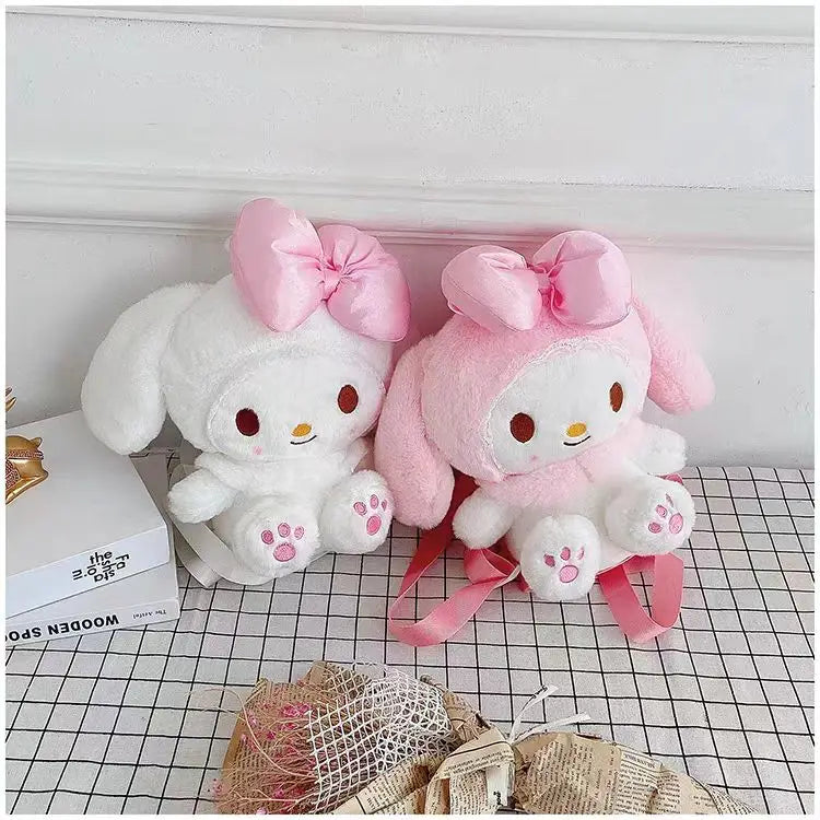 Kawaii Sanrio Melody Plush Backpack Cute Stuffed Animals Dolls Toys Plushie Bag Anime Cartoon Shoulder Backpacks Girl Gifts