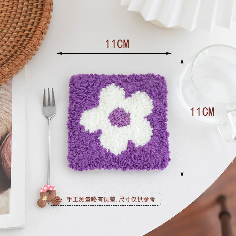 Floral Punch Needle Coaster Craft Kit for Beginners Handmade Embroidered Mug Rugs and Gifts