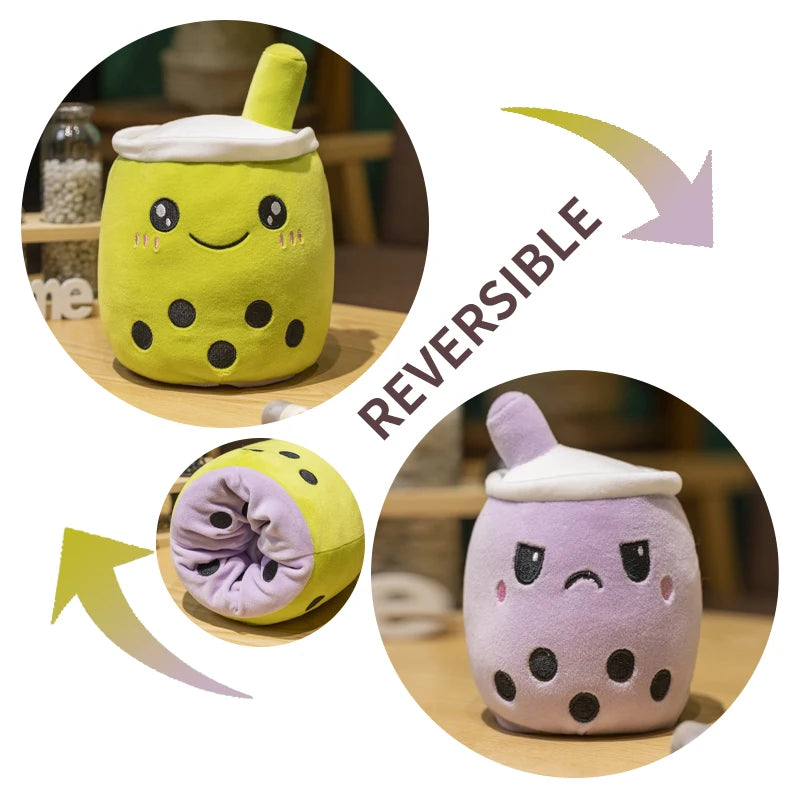 New Reversible Boba Plush Toys Double-Sided Bubble Tea Soft Doll Stuffed Two-sided Boba Milk Tea Toy Xmas Gifts for Kids