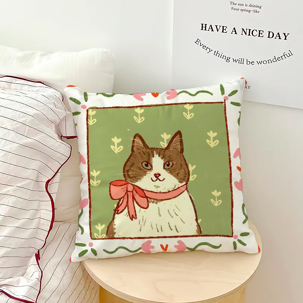 Portrait Cats & Bows Printed Pillow Cover