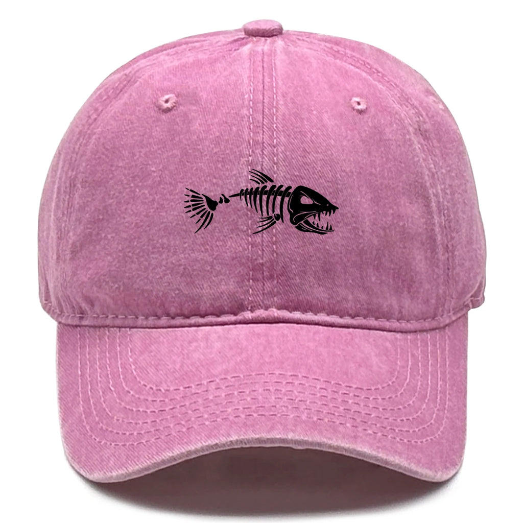 Vintage Washed Fish Skeleton Baseball Cap | Distressed Unisex Snapback Trucker Hat