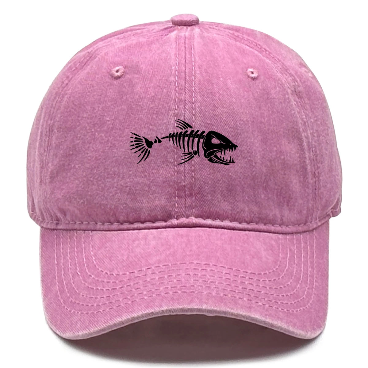 Vintage Washed Fish Skeleton Baseball Cap | Distressed Unisex Snapback Trucker Hat