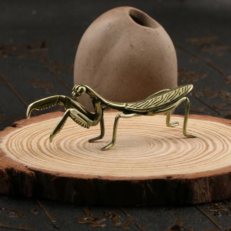 Mini Insect Desk Figurine, Gold-Tone or Black Mantis and Dragonfly Sculpture for Bookshelves, Home Office and Nature-Inspired Decor