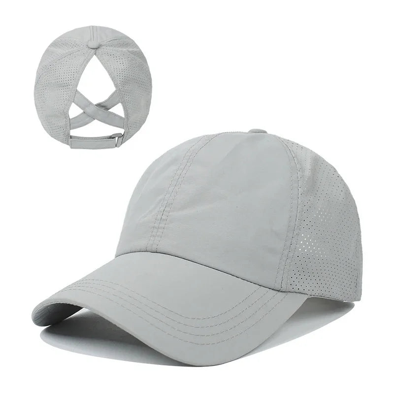 Women’s Quick-Dry Mesh Ponytail Baseball Cap – Cross Strap Athletic Golf Hat