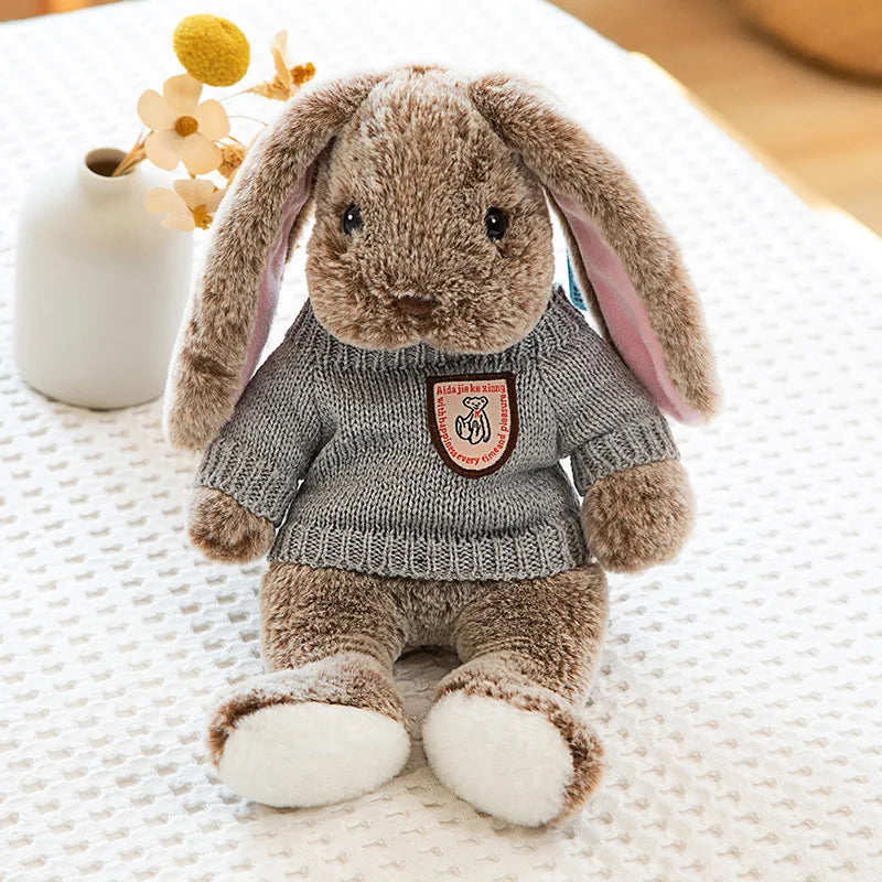 Cute Big Ear Bunny Plush Doll Cartoon Stuffed Animals Rabbit Wear Sweater Soft Baby Accompany Sleeping Pillow Girl Birthday Gift
